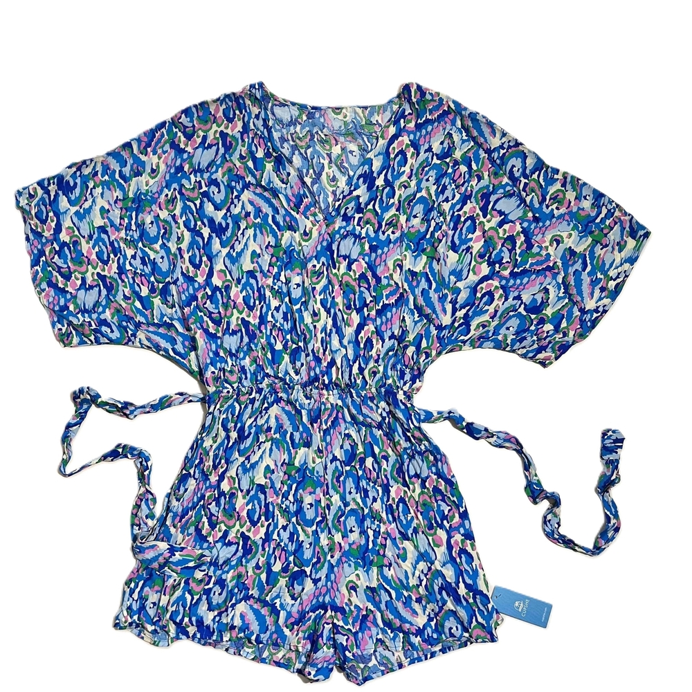 Cupshe Romper Vintage Colorful Beach V Neck Tie Waist Lightweight Summer Stretch